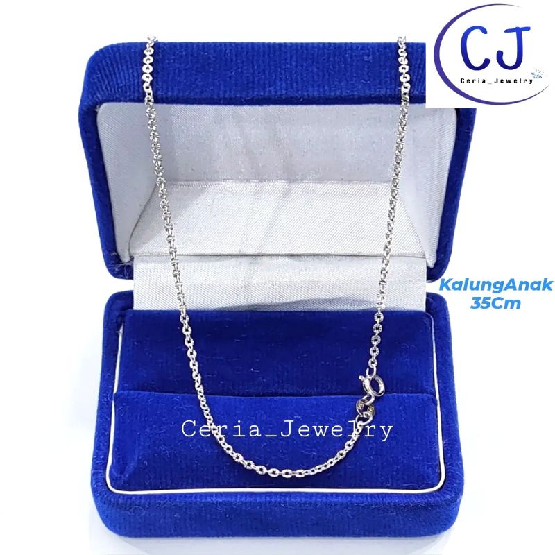Kalung Anak Perak Asli 925 Lapis Emas Putih Model Rantai Nori Ukir 35 cm - Perhiasan Silver untuk Pr