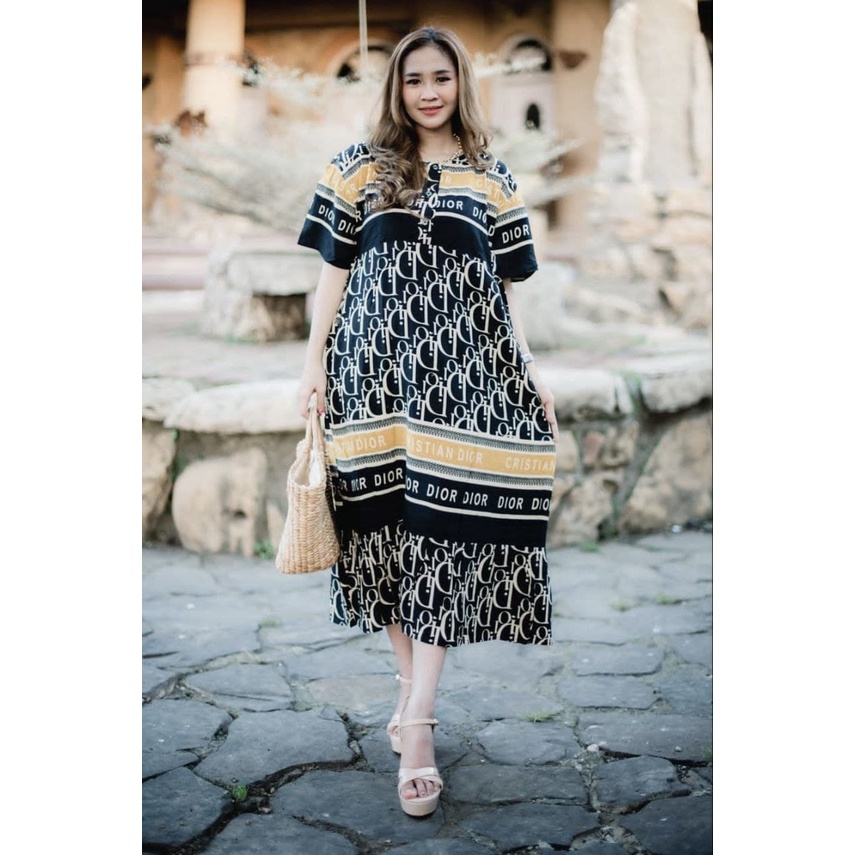 Chaca Daster Kekinian Rayon Premium Dress Wanita Lengan Pendek Baju Batik Jumbo LD 120 cm