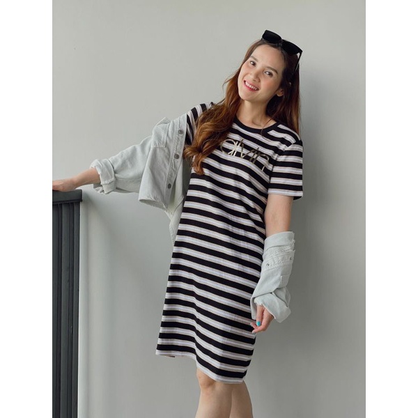 Calvin klein striped logo t-shirt dress