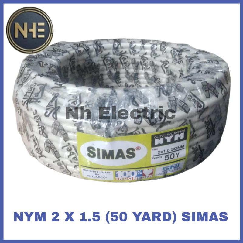 Kabel Listrik Nym 2x1,5mm 50Y Full Tembaga Simas - Kabel Kawat Nym 2x1.5mm 50 Yard Asli Tembaga Full Simas SNI