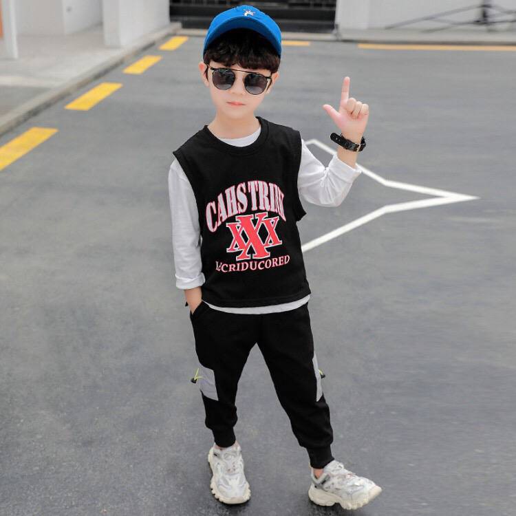 Promo !! setelan anak laki murah LS setelan 3in1 record three cross kid import sz uk 3th (hitam dan hijau)