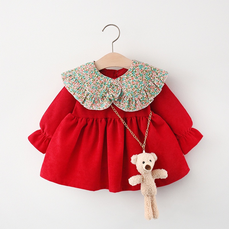 [eleypan.kids] Dress Anak IMPORT BONUS TAS Teddy Premium Quality Terusan Lengan Panjang Anak Perempuan