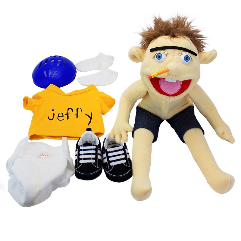 Large Jeffy Boy Hand Puppet Children Soft Doll Talk Show Party Props Christmas Doll 58cm Plush Toys Puppet Kids Gift