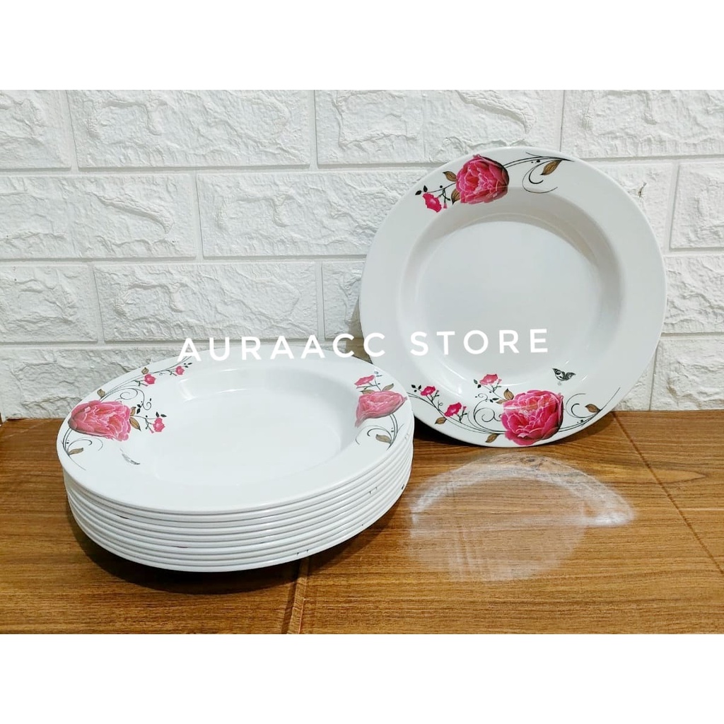 TERBARU!!! 1 LUSIN 12PCS PIRING MAKAN MELAMIN/ PIRING MELAMIN MOTIF BUNGA/ UKURAN 10INC/ BPA FREE/ T