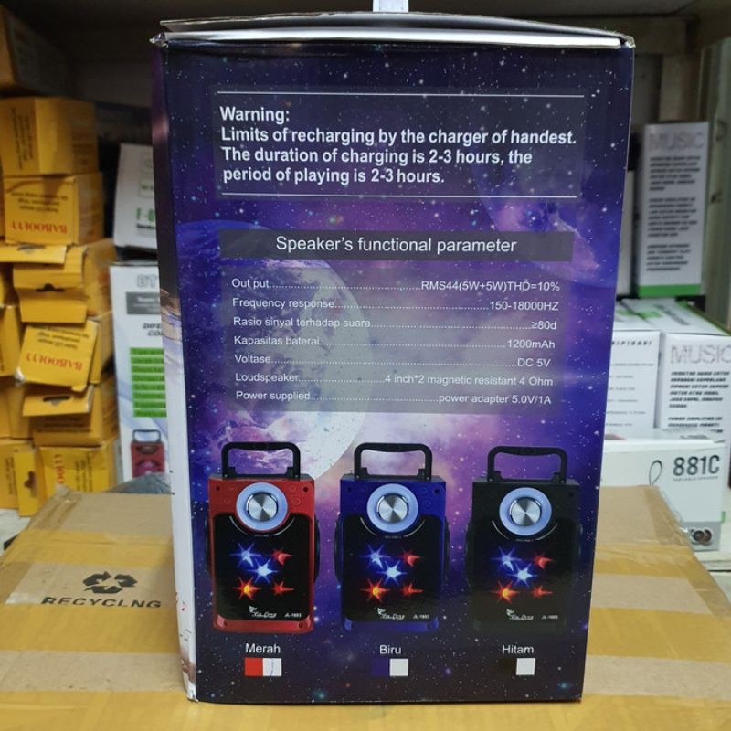 Speaker lampu disko suara ngebass Speaker Bluetooth Jinlong JL 1603