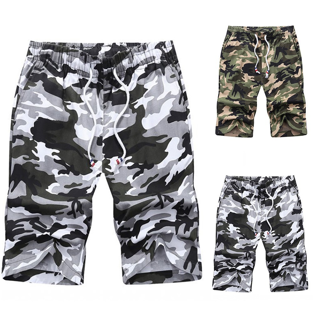 Ko @ Celana Pendek Casual Musim Panas Motif Camo untuk Pria