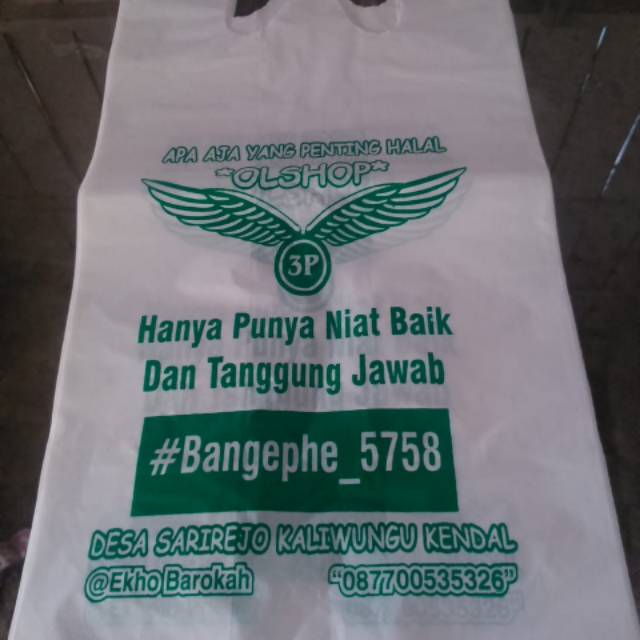 Sablon plastik kresek ukuran kecil 15x28 isi 50 pcs free desain murah  Minimal order 250 pcs