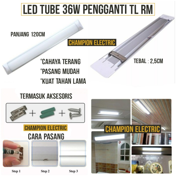 LED NEON 36W 36 WATT 120CM PENGGANTI LAMPU TL KAP RM