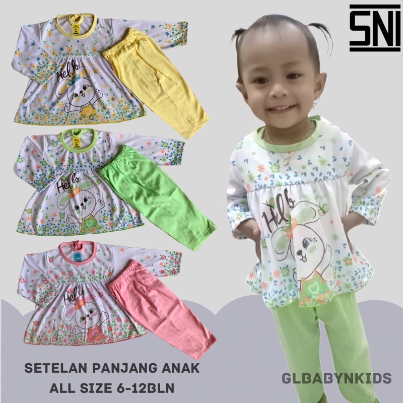 Setelan Dress Panjang Babydoll Bayi Cewek Perempuan All Size 6 bulan - 1 tahun SNI [Ecer]