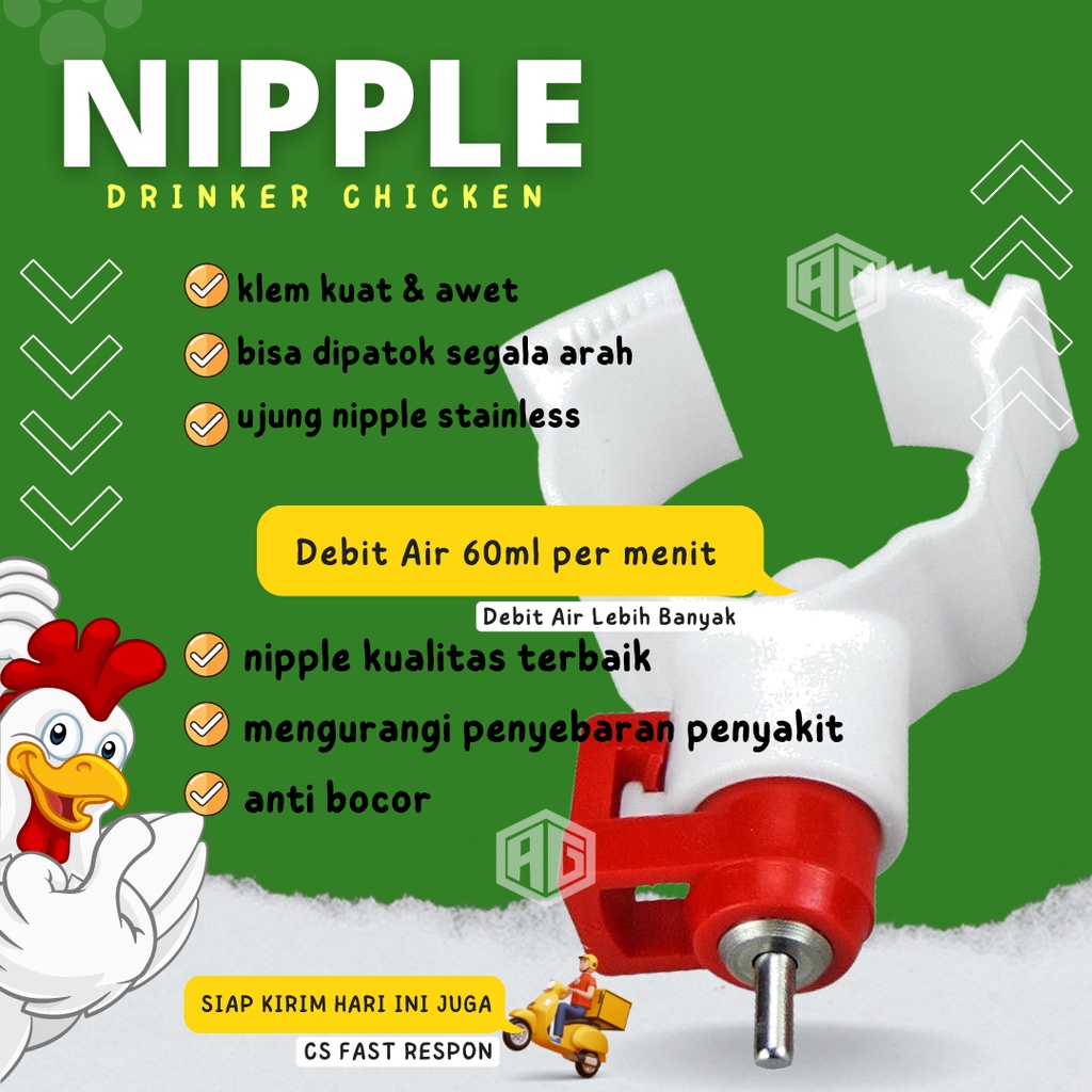 Nipel Puyuh Nipel Ayam Petelur Niplle Alat Minum Ayam Broiler  Kelinci Nipel A3 Nipel 360 Pipa 3/4"A