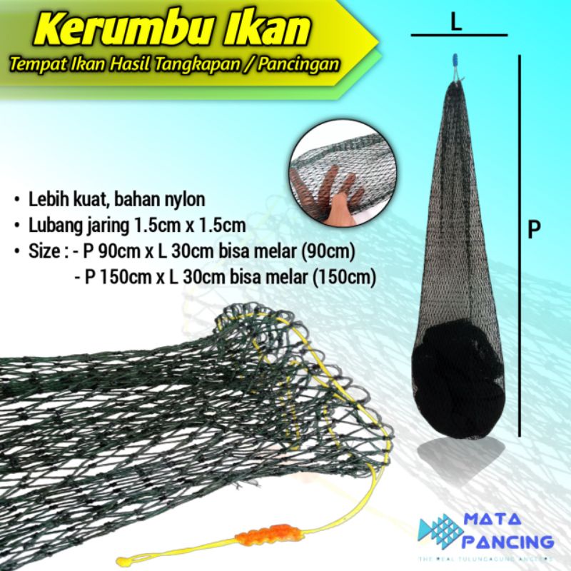 Kerumbu tempat ikan hasil pancingan 90cm 100cm 150cm bahan nylon