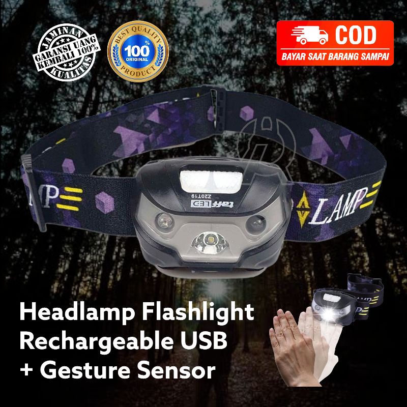 TERMURAH TaffLed Headlamp Flashlight Rechargeable Motion Gesture Sensor Tangan 10000 Lumens