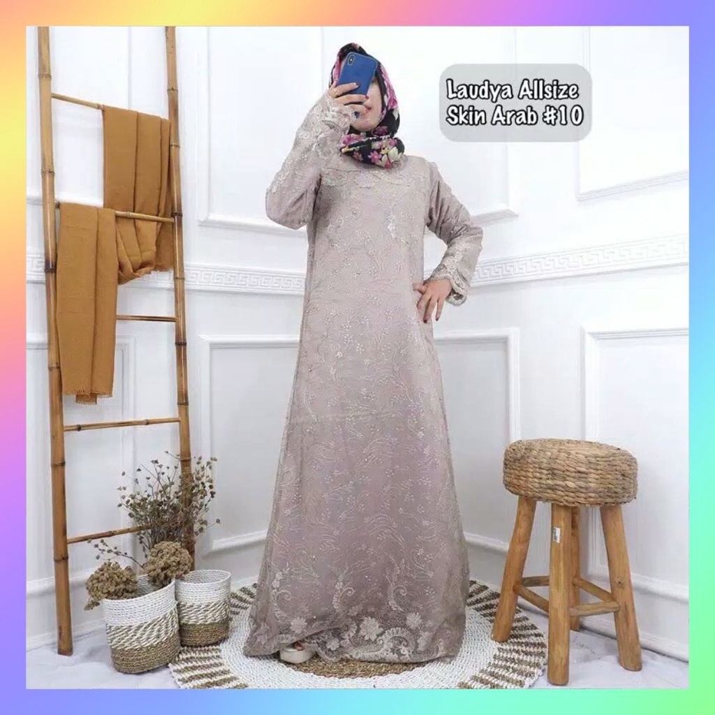 Gamis Laudya - Dress Brukat Tile Remaja Dewasa Wanita - Size M L XL XXL JUMBO - Ready Seragam Pesta