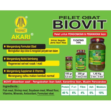 Pelet Obat Biovit 1.4 Kg Untuk Ikan Koi dan Ikan Hias Lainnya