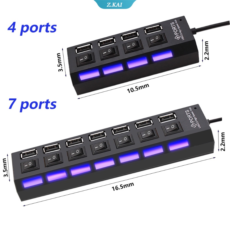 Hub Splitter Power Adapter Multi Port USB 2.0 4 / 7 Port 2.0 Dengan Saklar Untuk PC