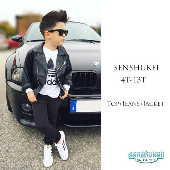 Setelan Anak Laki Senshukei 3-in-1 Adidas Top Set hitam Jacket & Jeans