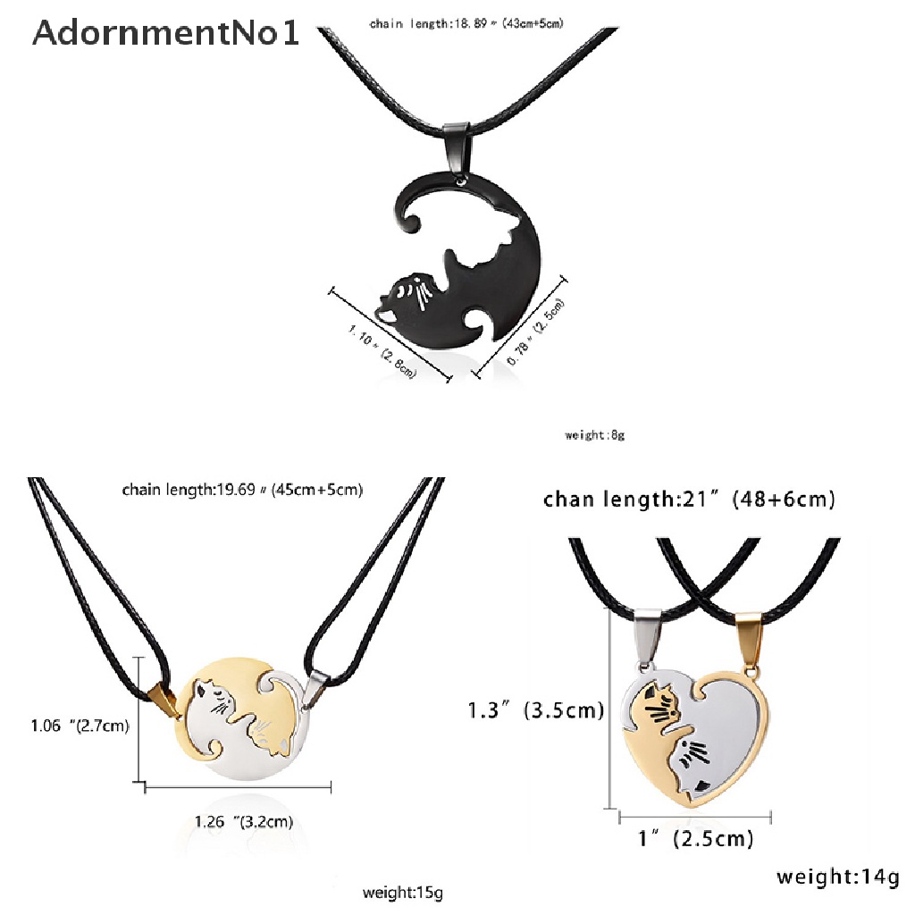 (AdornmentNo1) 2pcs / set Kalung Rantai Liontin Puzzle Hati + Kucing Untuk Pasangan / Pria / Wanita