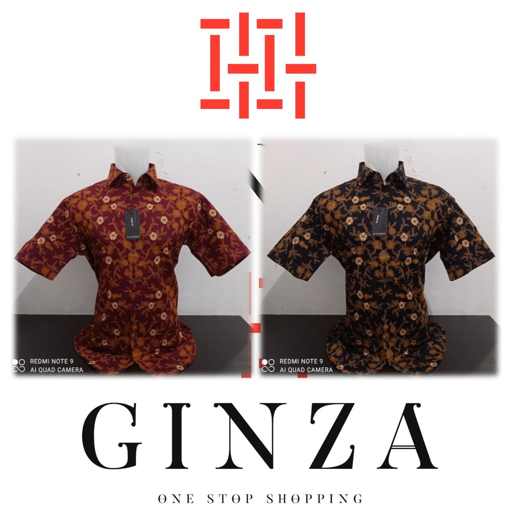 ALISAN Batik Printing Lengan Pendek HITAM/MERAH SLIMFIT 0158