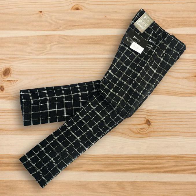 CELANA PANJANG CHINO TARTAN H&M OUTIFIT MOTIF DISTRO PRIA - Hitam, S