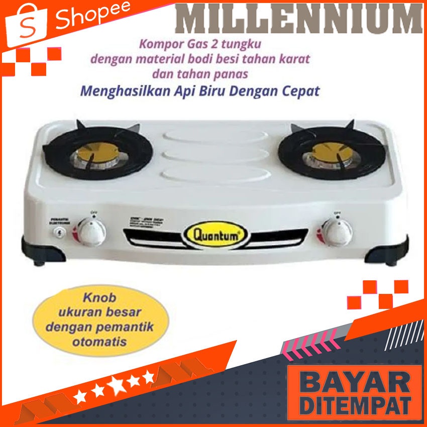 Quantum Kompor Gas 2 Tungku QGC 201 DMPC Putih Burner Kuningan