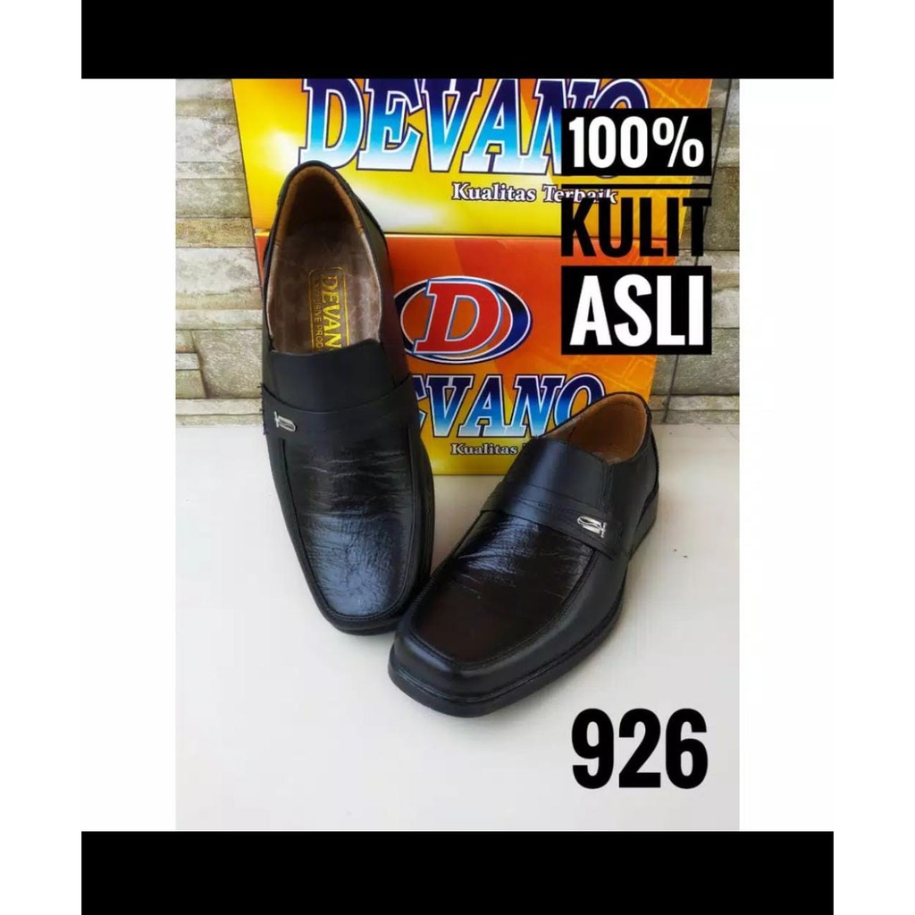 Sepatu Pantofel Kulit ASLI 100% Sapi Tidak Asli Bisa Kembali Sepatu Kantor Pria Full Hitam Slip On PREMIUM Model 926 Devano X Valendino Store