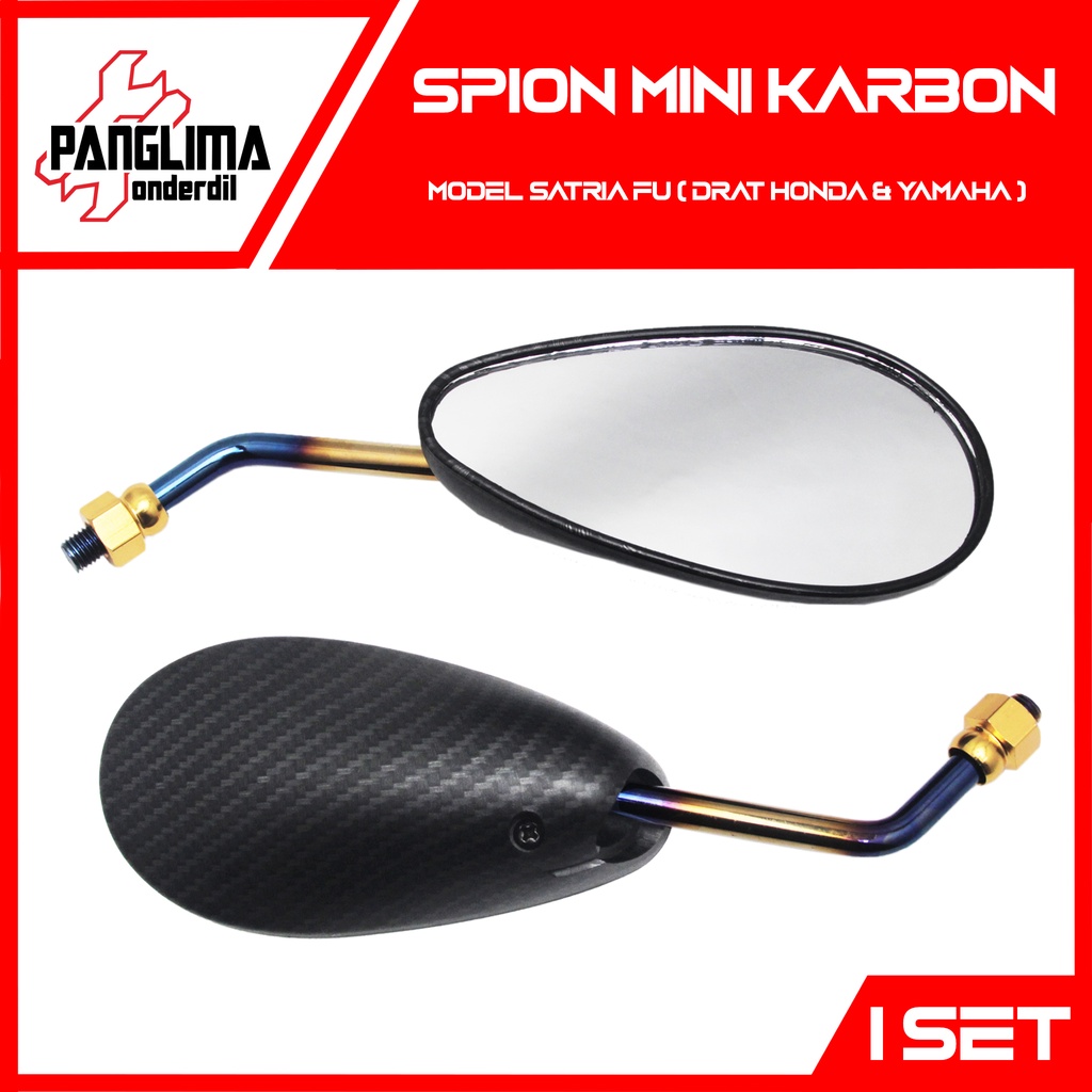 Spion Mini Model Satria FU Satria FU 150 Carbon-Karbon Twotone Drat Honda &amp; Yamaha Spion-Sepion-Kaca Mini-Kecil Besi Set Variasi Beat-Vario-Mio-Grand