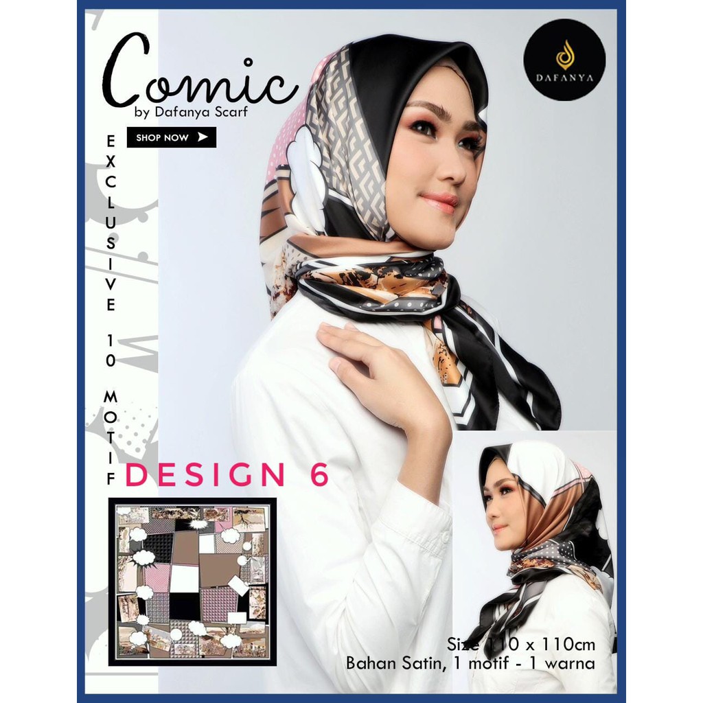 Hijab segi empat comic motif pop art Dafanya scarf satin (2)