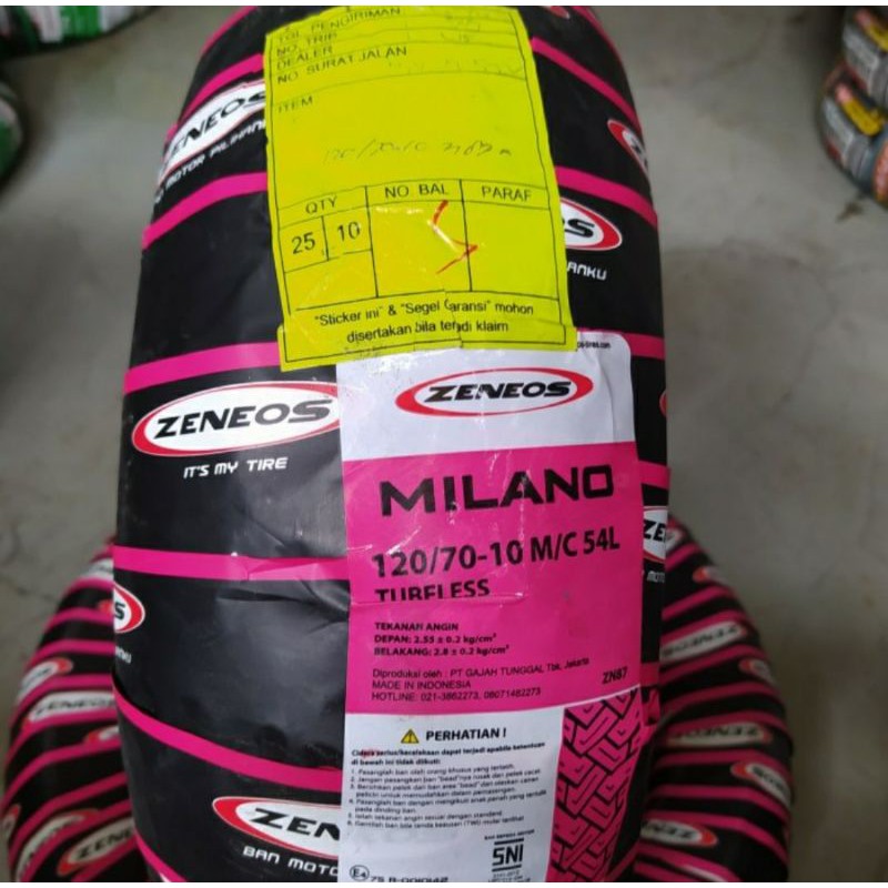 BAN TUBELESS ZENEOS MILANO ZN87 120/70-10 FREE PENTIL TUBELESS.
