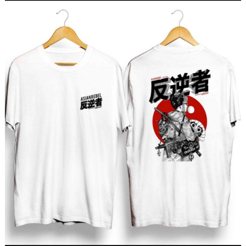 Kaos Putih Gambar Asian Rebel/ Baju Distro Pria Keren