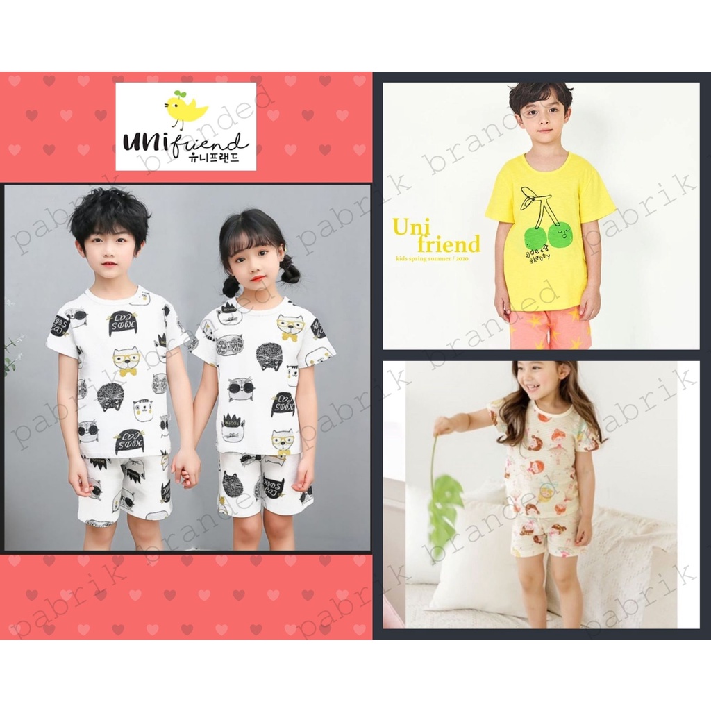 pabrik branded piyama unifriend premium pendek export korea baju tidur anak unisex termurah grosir e