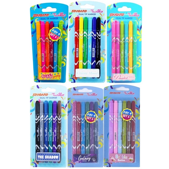 

Standard - Twillo Blister Dualtip Marker Set 6 Mix Color (Spidol Dualtip Isi 6 pcs)