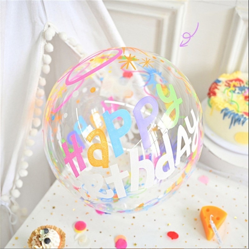 Bobo Ball / Balon Transparan Motif Print Hati / Bulat Bahan Pvc Ukuran 20 Inci Bobo