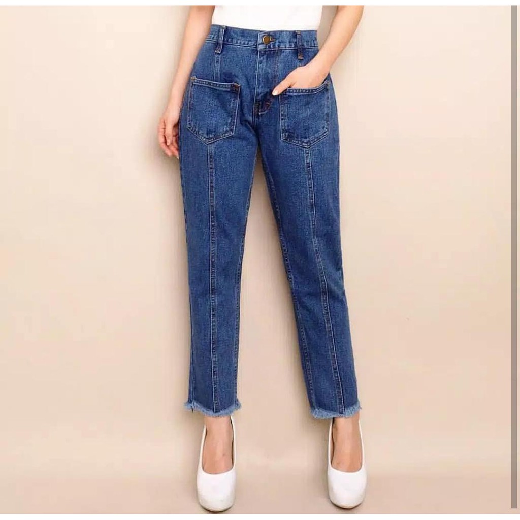  1KG 6PCS FLOW JEANS  CELANA  JEAN  PLAIN BOYFRIEND MURAH  