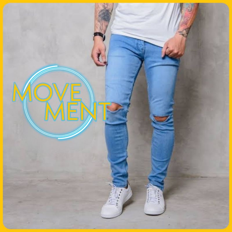 BIG SIZE CELANA JEANS SOBEK PRIA BIKER SOBEK LUTUT MELAR RIPPED KNEE JUMBO XXL XXXL 4XL 5XL