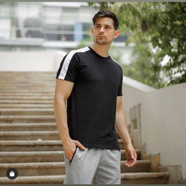 Kaos Pria Hitam Putih Biru|Kaos Casual Cowok|Kaos Polos Garis|Kaos Dewasa|Baju Kaos Polo Outdoor