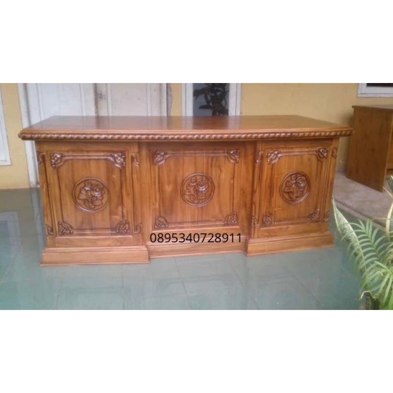 Meja direktur jati meja setengah biro jati - mebel jepara