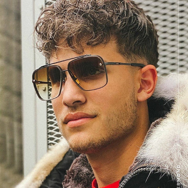 Fashion Frameless Diamond Cut Metal Frame Double Bridge Sunglasses for Men Women