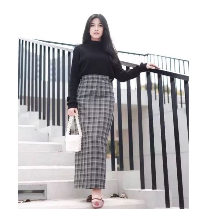 BISA COD ROK SPAN TARTAN KOREAN STYLE/ ROK MOTIF KOTAK PANJANG MODEL KOREA