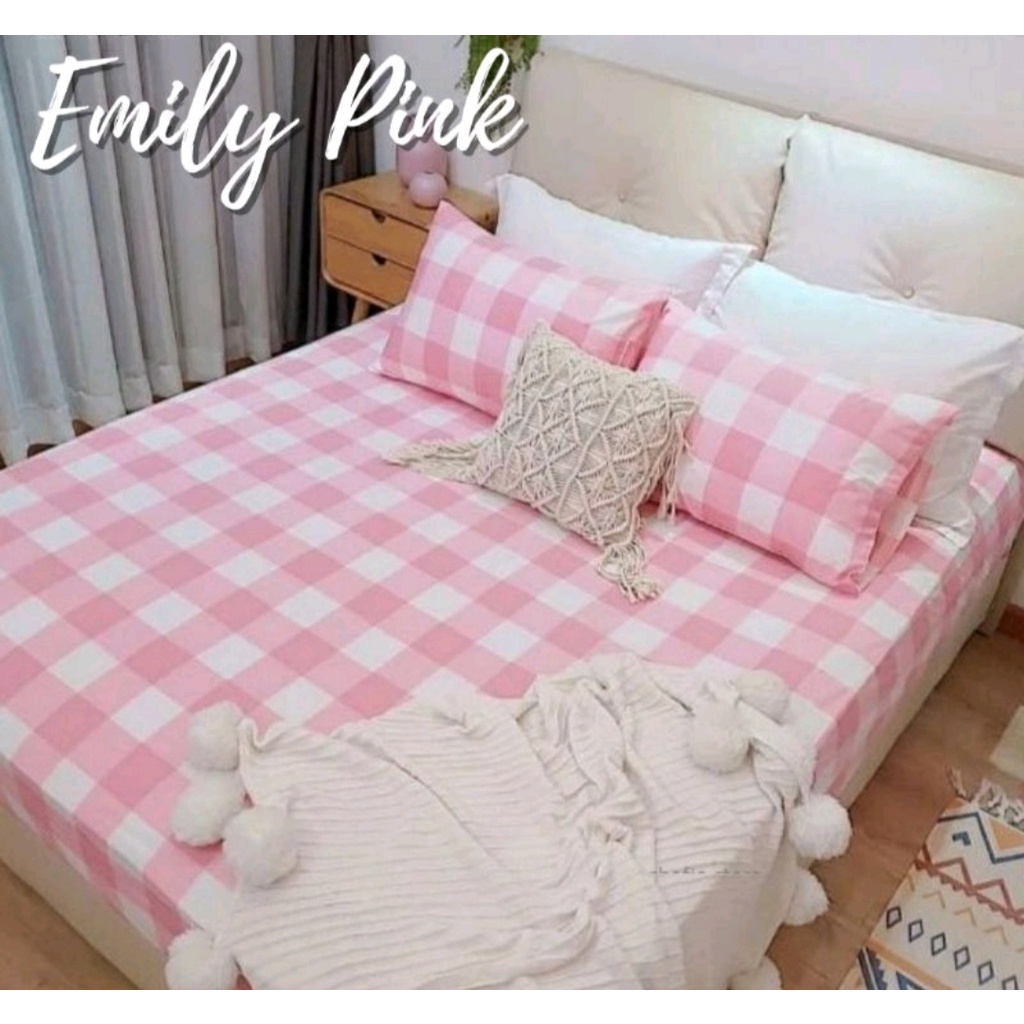 SPRAI 1Set MOTIF KOTAK KOTAK EMILY NO,1 Ukuran 180x200 cm - SPREI BERKUALITAS TINGGI ANTI LUNTUR