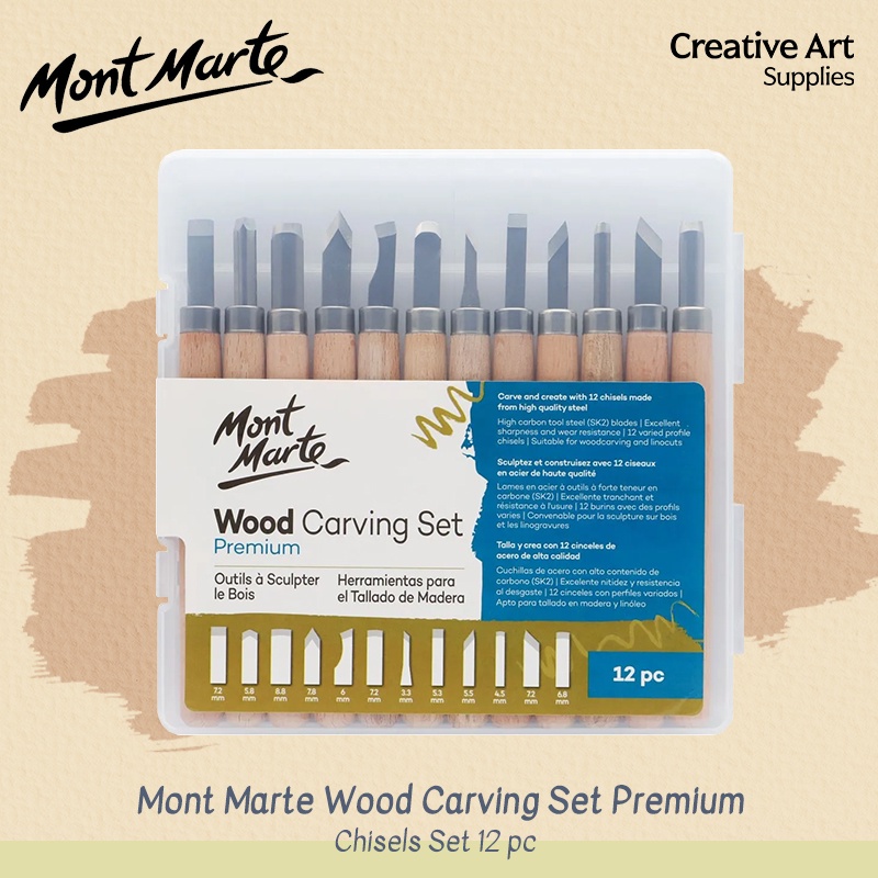 

Mont Marte Wood Carving Set 12pc Pisau ukir pahat kayu