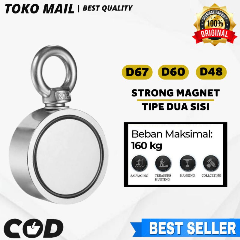 Magnet Neodymium Dua Sisi N52 Super Kuat 200kg Fishing Pancing Besi di laut sungai Lifting Industri 
