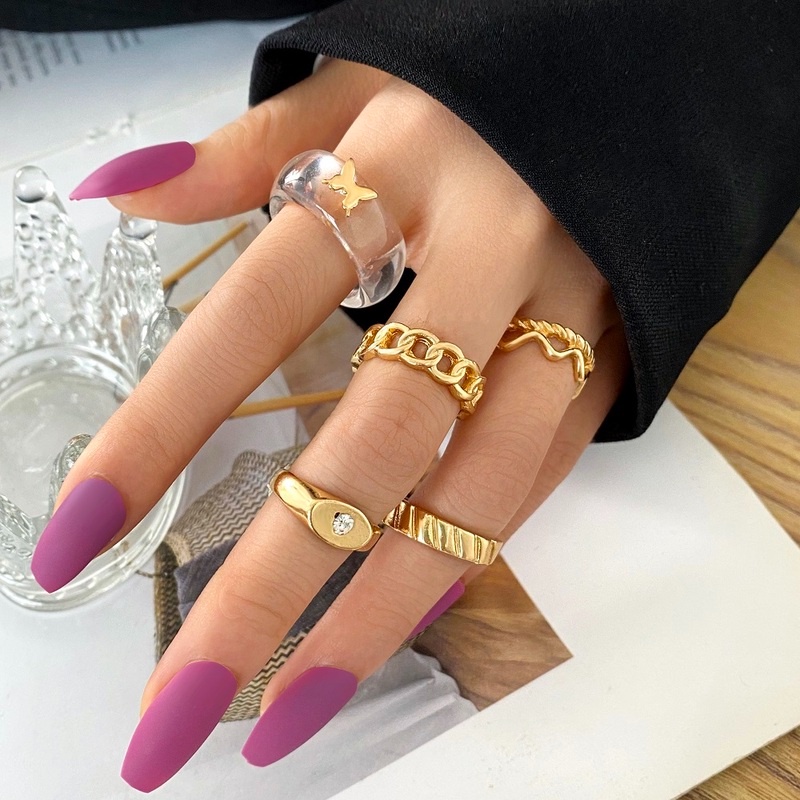 IFYOU Vintage Gold Silver Crystal Pearl Ring Set Butterfly Snake Hollow Heart Simple Rings Jewelry Accessories