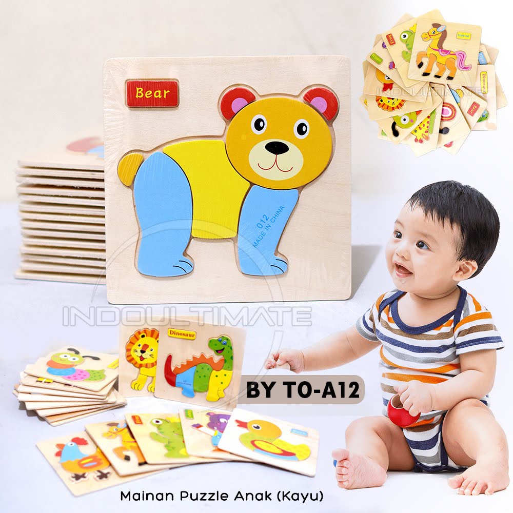 Puzzle Mainan Edukasi Anak Mainan Edukatif Anak Mainan Puzzle Kayu Hewan TO-A12 Puzzle Gambar Hewan