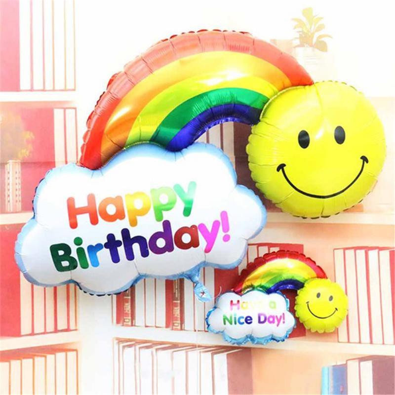 balon rainbow pelangi have a nice day / happy birthday smile balon foil dekorasi pesta