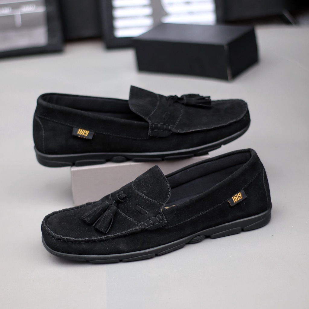 ARALD Sepatu Casual Slip On Pria hitam Kulit SIntetis Sepatu Slop Pria Main Gaya Jalan Hangout Simple Murah