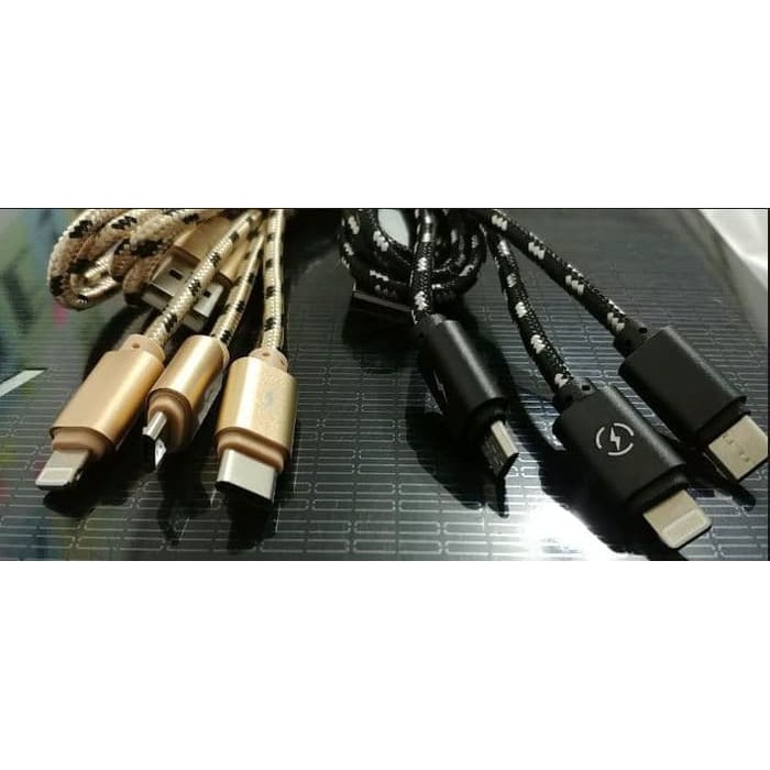 Kabel DAP DB-3 3 in 1 Kabel Charger 3in1 DAP DB3 Micro TypeC iphone Kabel 3in1 Cable Charger Travel