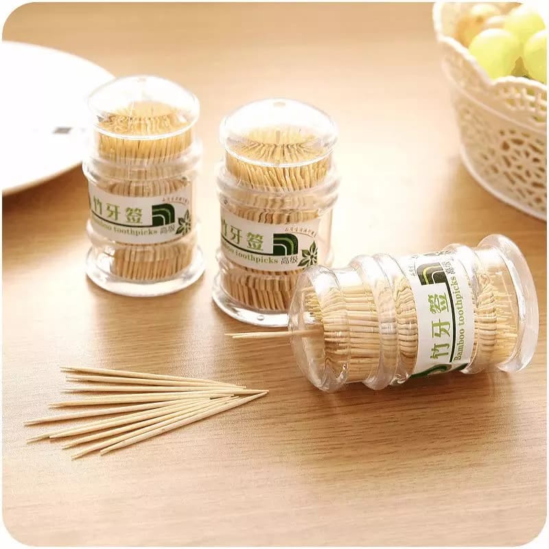 Tusuk Gigi Premium isi 100 dengan Wadah Tempat Box Praktis Toothpick Portable Box Tusuk Gigi Bamboo Serbaguna TERMURAH TERLARIS