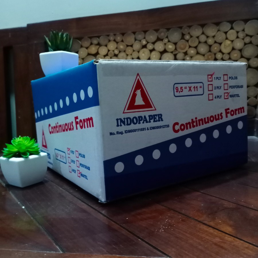 

Continuous form 1 ply wartel merk Indopaper 9.5 x 11 : 4 / CF 1 ply warter