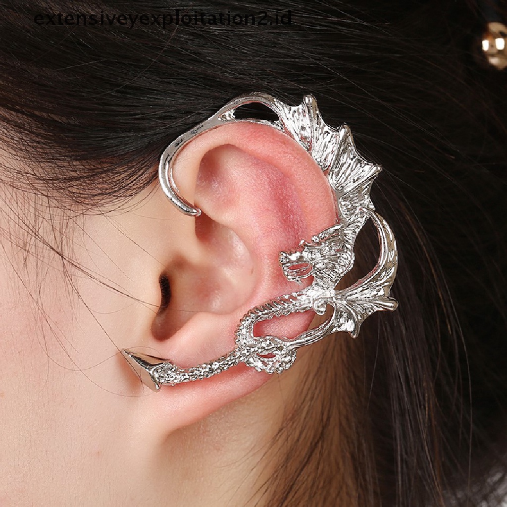 Anting Klip On Bentuk Naga Gaya Retro Gothic Rock Punk Untuk Wanita