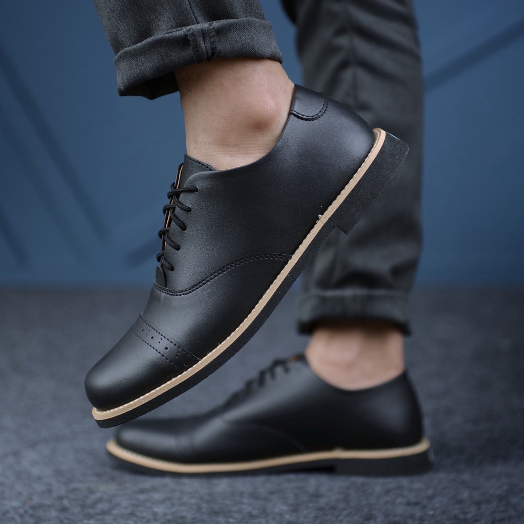 SepatuFormal Pantofel pria Resmi Formal Tali Hitam Coklat Kulit Faux Leather Asli Original Casual Kantor Kuliah Pesta Kondangan Gereja Kerja PNS Guru RN7066